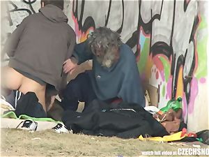 Homeless three-way Having sex on Public